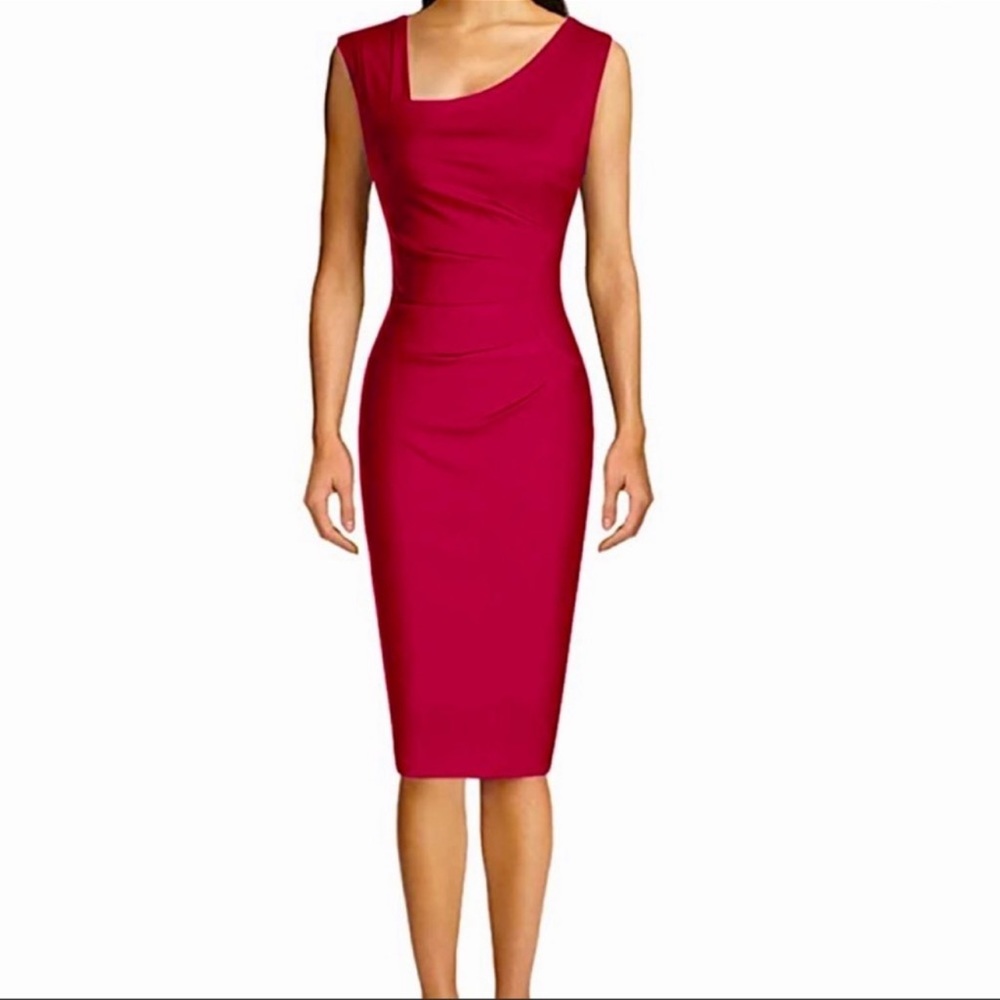 NWT Red Asymmetrical Bodycon Cocktail Midi Dress Size M